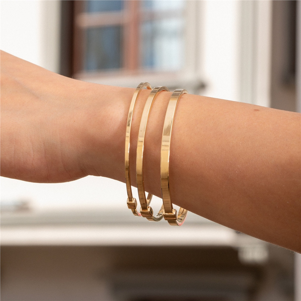 Goldstore-Hinged Bracelet 14K Solid Gold, Custom Name Date Engraved Plain Gold Bangle, Stacking Solid Gold Cuff, Personalized Engrave Bangle Bracelet