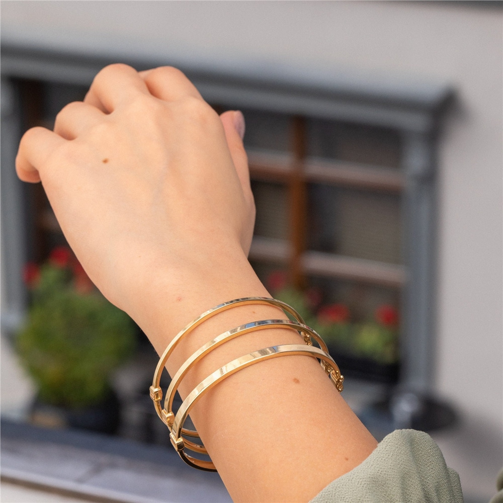 Goldstore-Hinged Bracelet 14K Solid Gold, Custom Name Date Engraved Plain Gold Bangle, Stacking Solid Gold Cuff, Personalized Engrave Bangle Bracelet