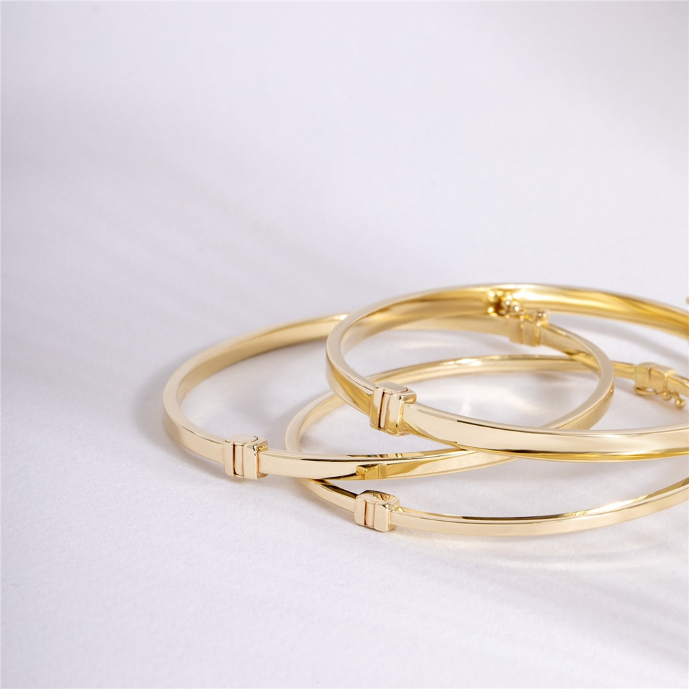 Goldstore-Hinged Bracelet 14K Solid Gold, Custom Name Date Engraved Plain Gold Bangle, Stacking Solid Gold Cuff, Personalized Engrave Bangle Bracelet