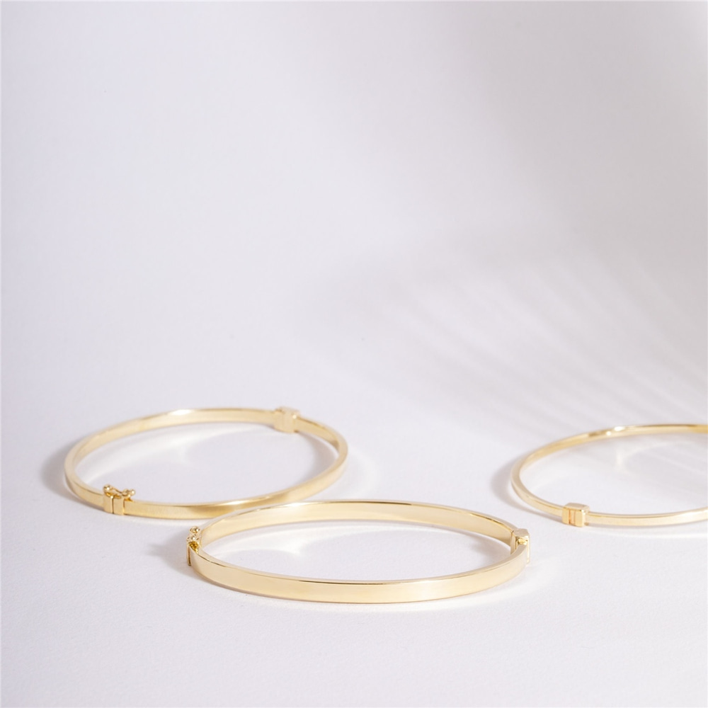 Goldstore-Hinged Bracelet 14K Solid Gold, Custom Name Date Engraved Plain Gold Bangle, Stacking Solid Gold Cuff, Personalized Engrave Bangle Bracelet
