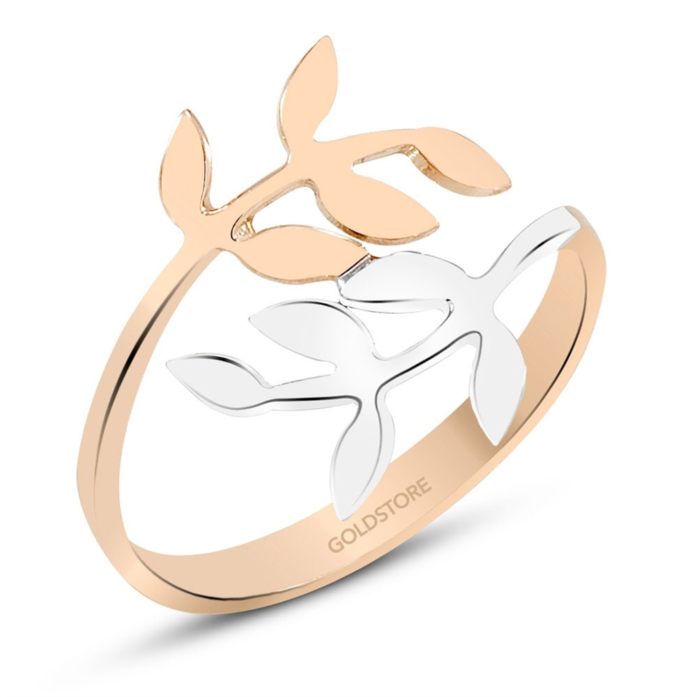 Goldstore-Leaf Branch Ring 14k 18k Solid Gold, Olive Leaf Ring, Rose White Yellow 2 Tones Gold Wrap Leaf Ring, Great Gift For Mothers Bridesmaids
