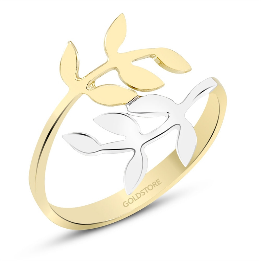 Goldstore-Leaf Branch Ring 14k 18k Solid Gold, Olive Leaf Ring, Rose White Yellow 2 Tones Gold Wrap Leaf Ring, Great Gift For Mothers Bridesmaids