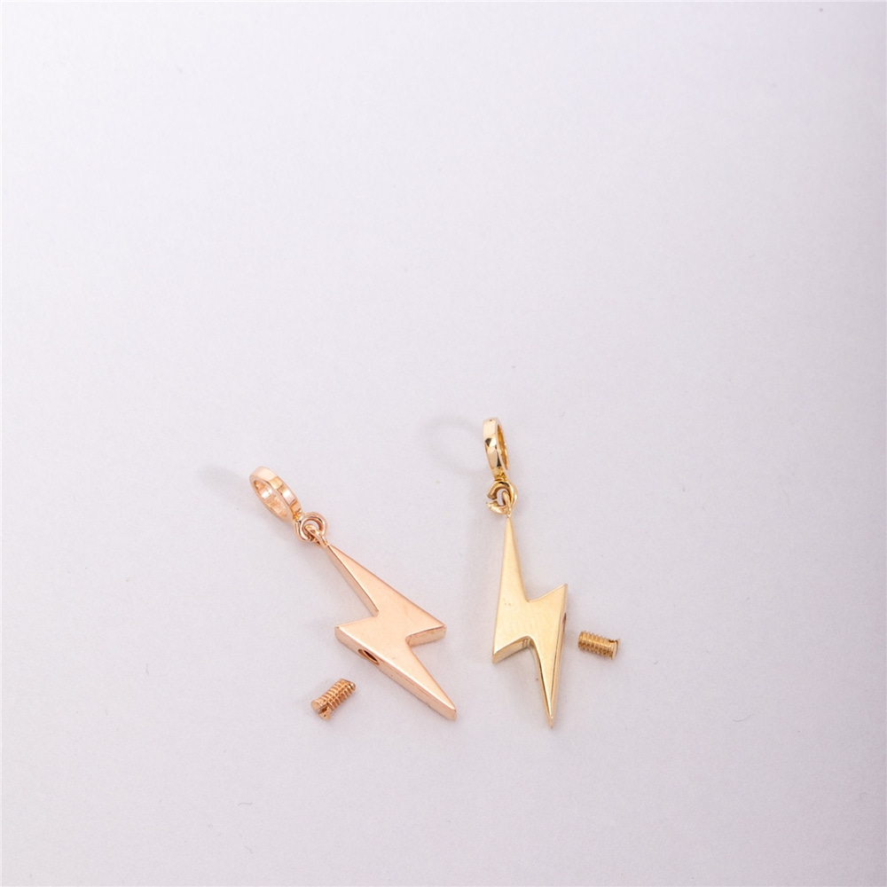 Goldstore-Lightning Bolt Urn Pendant 14K 18K Solid Gold, Custom Engrave Thunderbolt Urn Keepsake Charm, Vertical Lightning Cremation Memorial Pendant