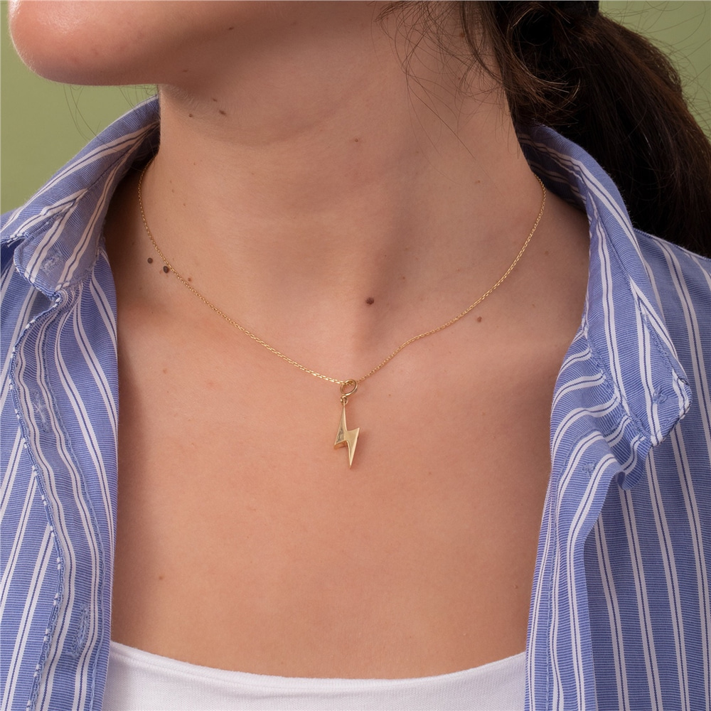 Goldstore-Lightning Bolt Urn Pendant 14K 18K Solid Gold, Custom Engrave Thunderbolt Urn Keepsake Charm, Vertical Lightning Cremation Memorial Pendant