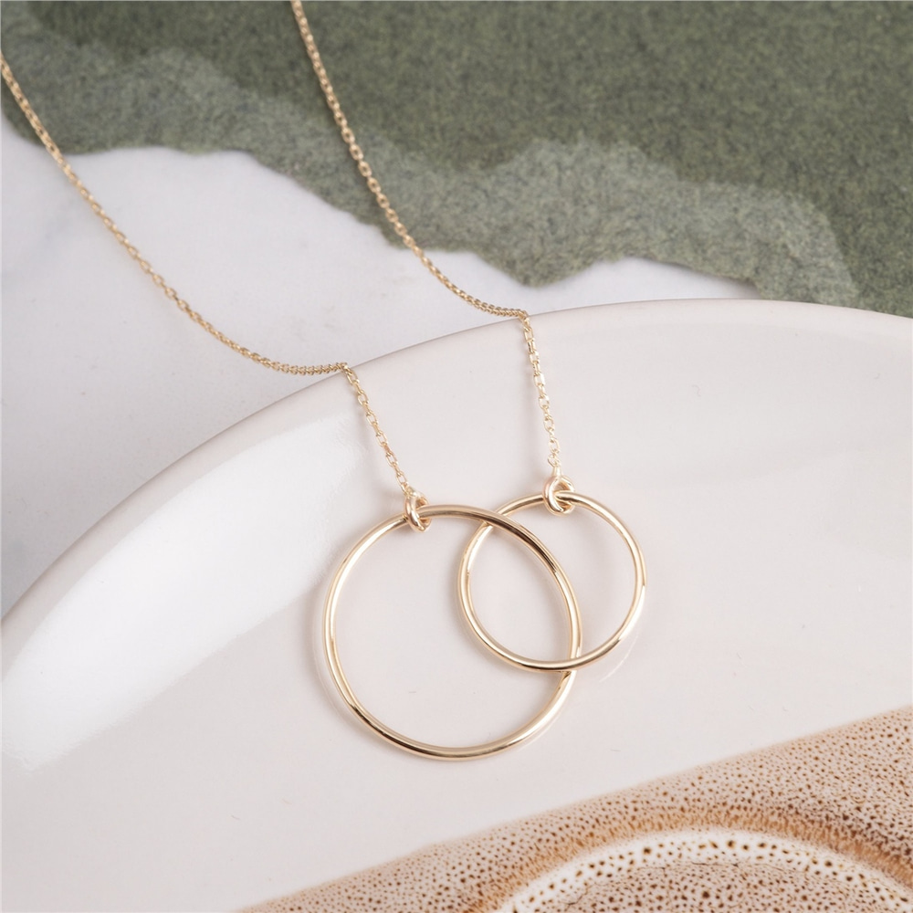 Goldstore-Linked Rings in 14K 18K Solid Gold Eternity Circle Choker Necklace Interlocking Family Rings Mother & Child Necklace, Couple Sister Necklace