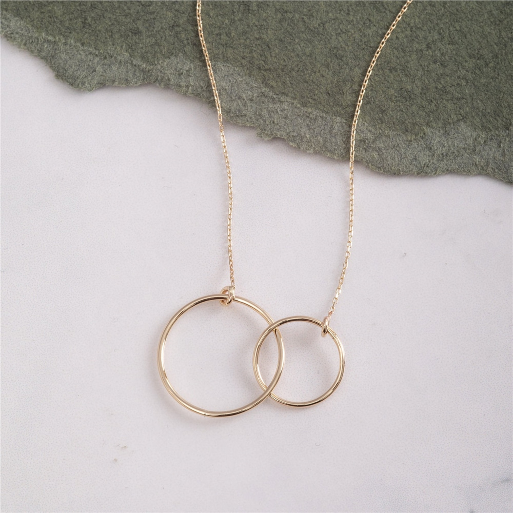 Goldstore-Linked Rings in 14K 18K Solid Gold Eternity Circle Choker Necklace Interlocking Family Rings Mother & Child Necklace, Couple Sister Necklace