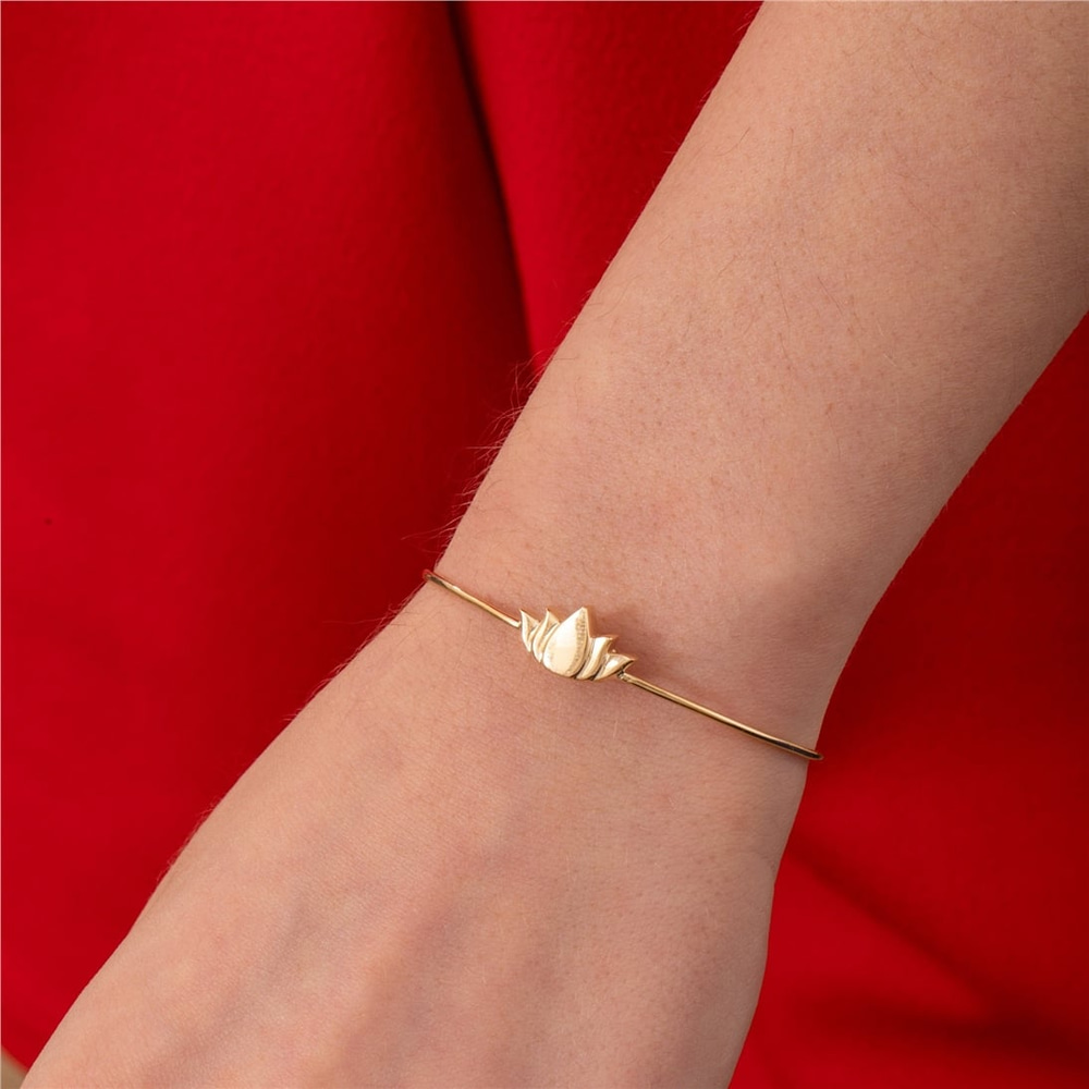 Goldstore-Lotus Flower Urn Bangle Memorial Bracelet 14K 18K Solid Gold, Stylish Custom Letter Engraved Dainty Zen Flower Urn Bangle, Bangle For Ashes