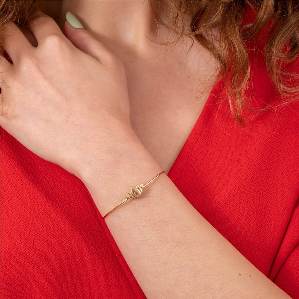 Goldstore-Lotus Flower Urn Bangle Memorial Bracelet 14K 18K Solid Gold, Stylish Custom Letter Engraved Dainty Zen Flower Urn Bangle, Bangle For Ashes