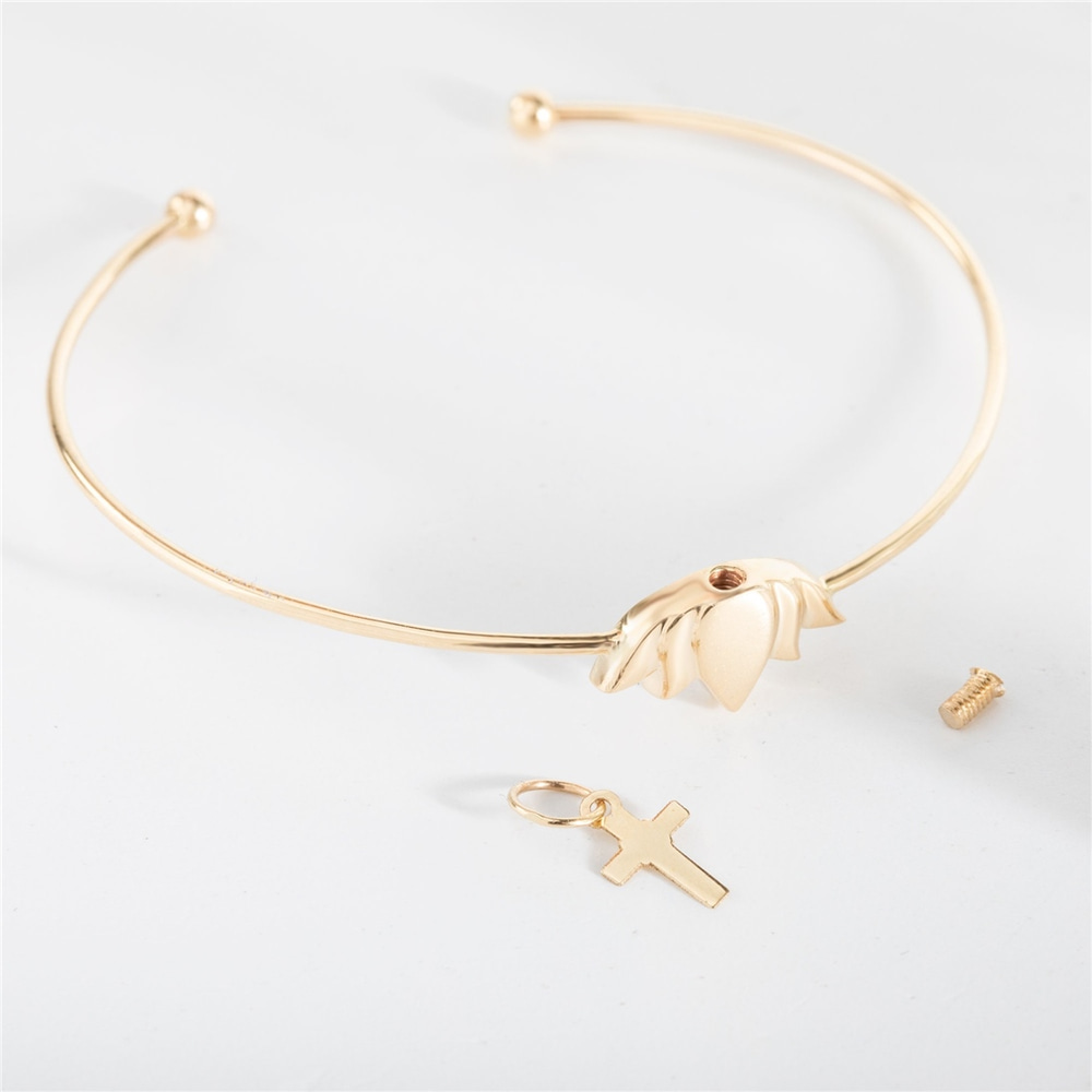 Goldstore-Lotus Flower Urn Bangle Memorial Bracelet 14K 18K Solid Gold, Stylish Custom Letter Engraved Dainty Zen Flower Urn Bangle, Bangle For Ashes