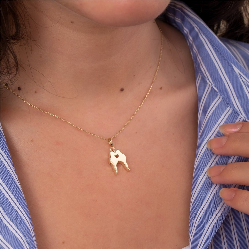 Goldstore-Lovebirds Double Urn Pendant 14K 18K Solid Gold, Custom Engrave Loving Doves Urn Charm For Two, Personalized Keepsake Kissing Birds Necklace