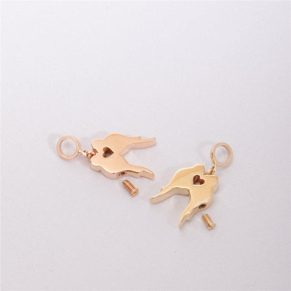 Goldstore-Lovebirds Double Urn Pendant 14K 18K Solid Gold, Custom Engrave Loving Doves Urn Charm For Two, Personalized Keepsake Kissing Birds Necklace