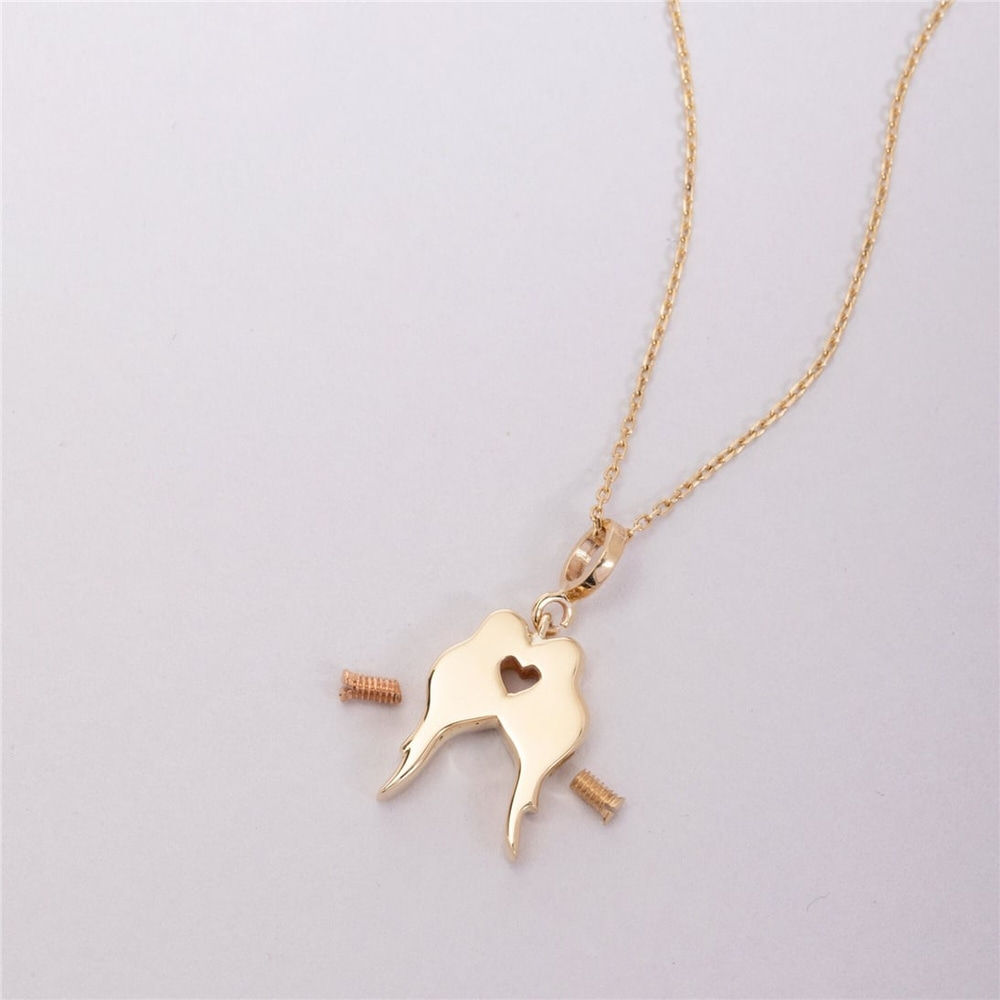 Goldstore-Lovebirds Double Urn Pendant 14K 18K Solid Gold, Custom Engrave Loving Doves Urn Charm For Two, Personalized Keepsake Kissing Birds Necklace