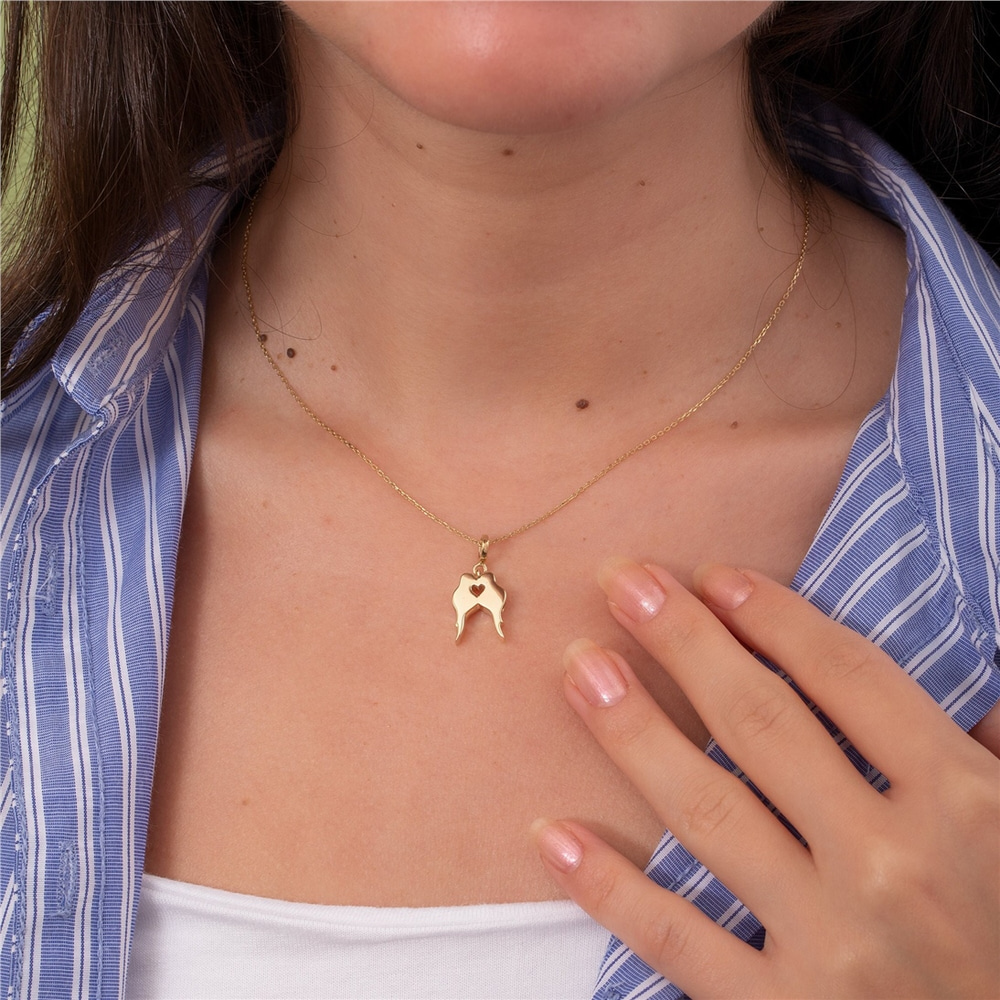 Goldstore-Lovebirds Double Urn Pendant 14K 18K Solid Gold, Custom Engrave Loving Doves Urn Charm For Two, Personalized Keepsake Kissing Birds Necklace