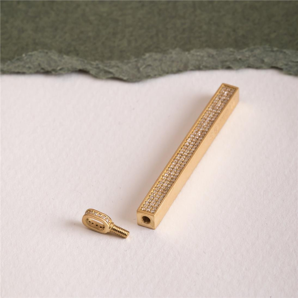 Goldstore-Micro Pave Diamond 14K 18K Gold Vertical Cremation Urn Pendant, Name Date Coordinate Custom Engraved Memorial Bar Pendant Necklace for Ashes