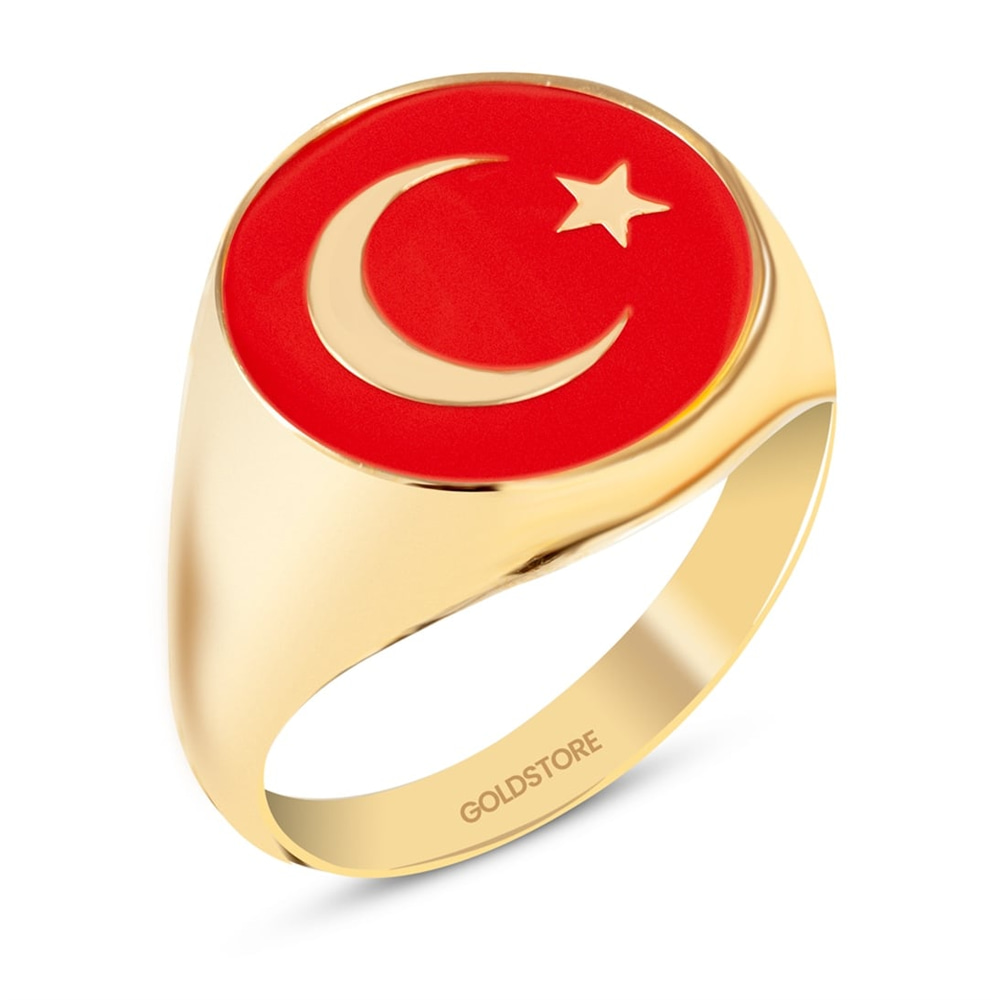 Goldstore-Mineli Ay Yıldız Erkek Yüzük