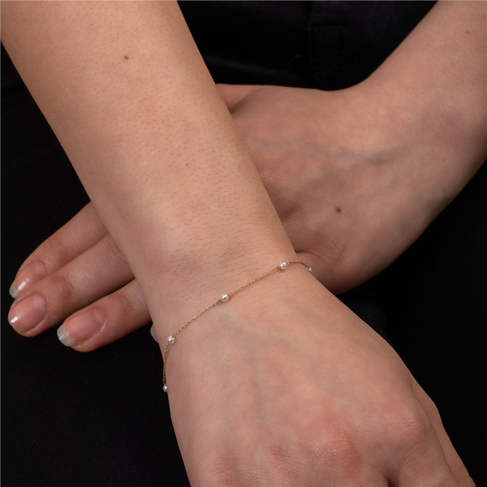 Goldstore-Multi Pearl Bracelet 14k Solid Gold, Dainty Real Gold Freshwater Pearl Bracelet, Stylish Minimal Daily Wear Bracelet, Gift For Bridesmaid