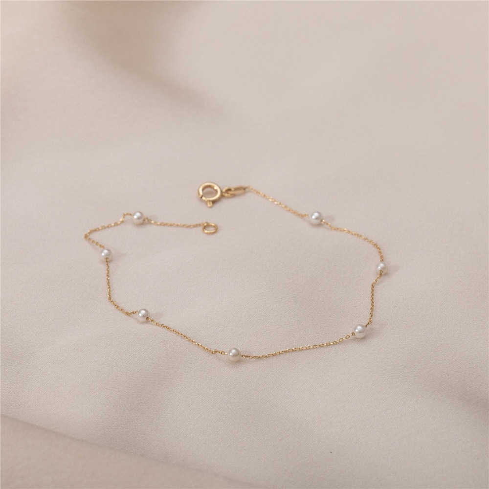 Goldstore-Multi Pearl Bracelet 14k Solid Gold, Dainty Real Gold Freshwater Pearl Bracelet, Stylish Minimal Daily Wear Bracelet, Gift For Bridesmaid