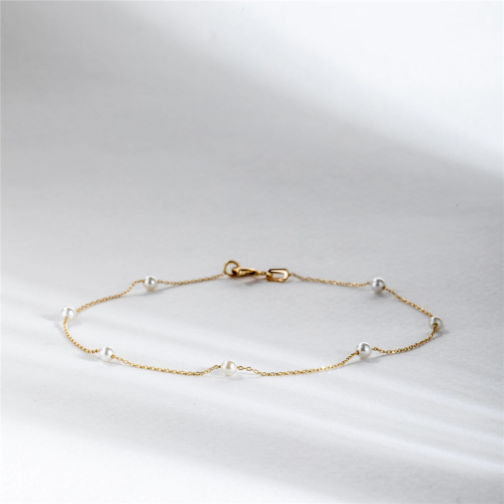 Goldstore-Multi Pearl Bracelet 14k Solid Gold, Dainty Real Gold Freshwater Pearl Bracelet, Stylish Minimal Daily Wear Bracelet, Gift For Bridesmaid