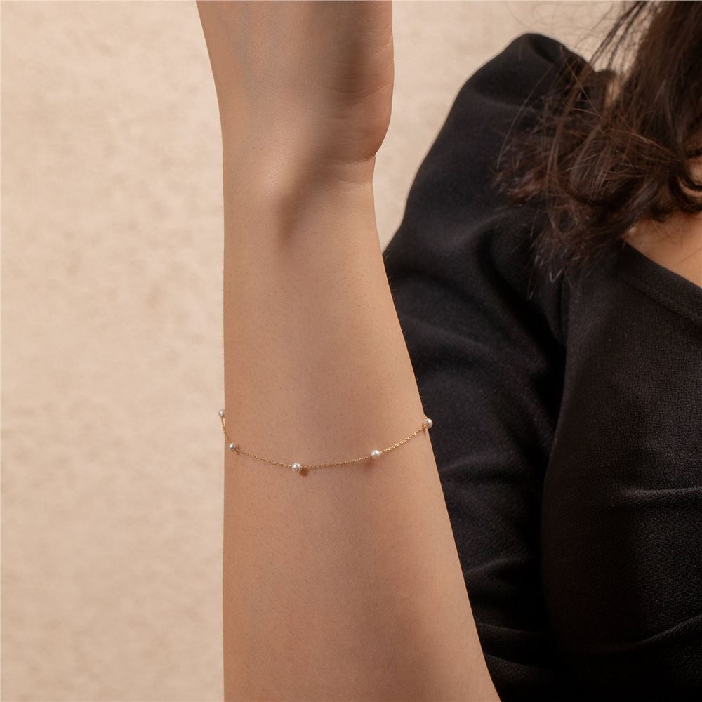 Goldstore-Multi Pearl Bracelet 14k Solid Gold, Dainty Real Gold Freshwater Pearl Bracelet, Stylish Minimal Daily Wear Bracelet, Gift For Bridesmaid