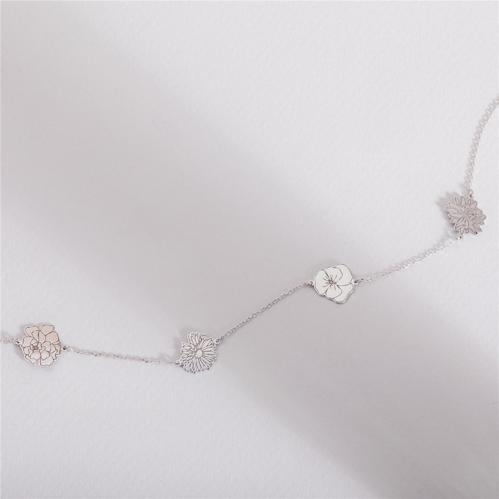 Goldstore-Multiple Birth Flower Necklace 14K 18K Solid Gold, Custom Floral Necklace, Mother Daughter Birthflower Necklace, Grandma Flower Necklace