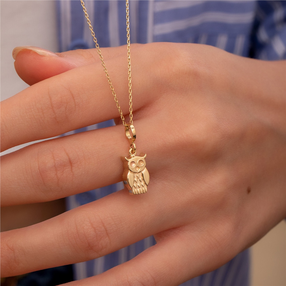 Goldstore-Night Owl Urn Pendant 14k 18k Solid Gold, Owl Bird Cremation Necklace,Custom Engrave Owl Urn Pendant,Human Pet Remains Holder, Gift For Loss