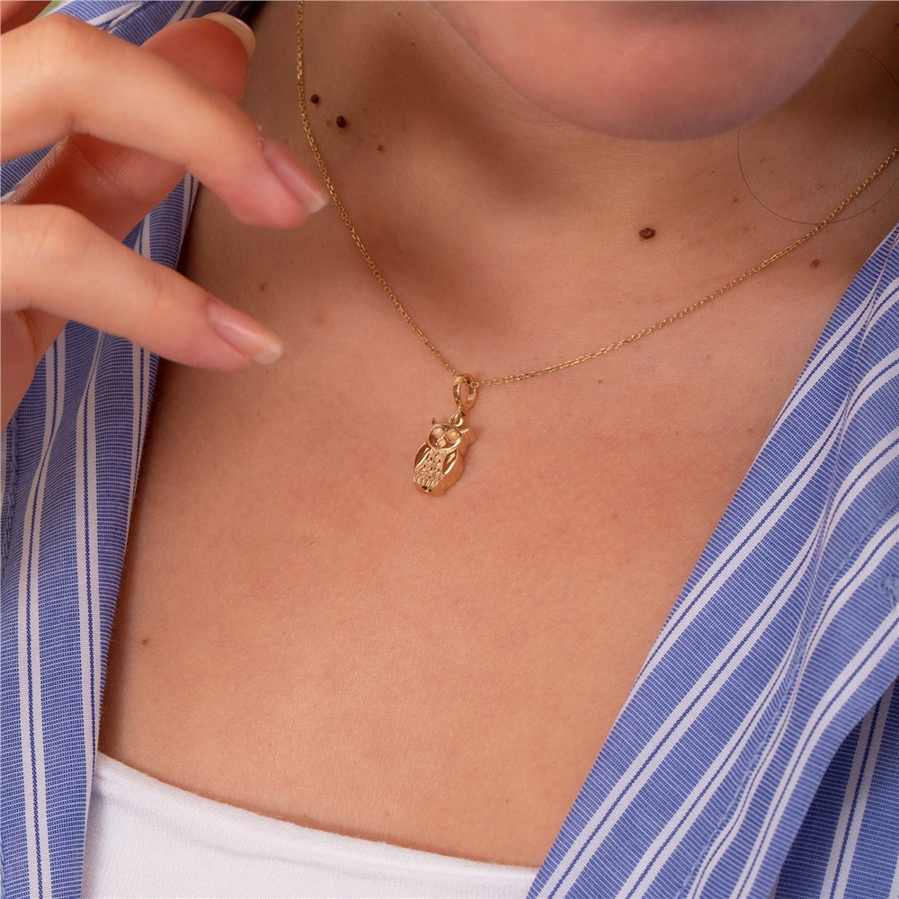 Goldstore-Night Owl Urn Pendant 14k 18k Solid Gold, Owl Bird Cremation Necklace,Custom Engrave Owl Urn Pendant,Human Pet Remains Holder, Gift For Loss