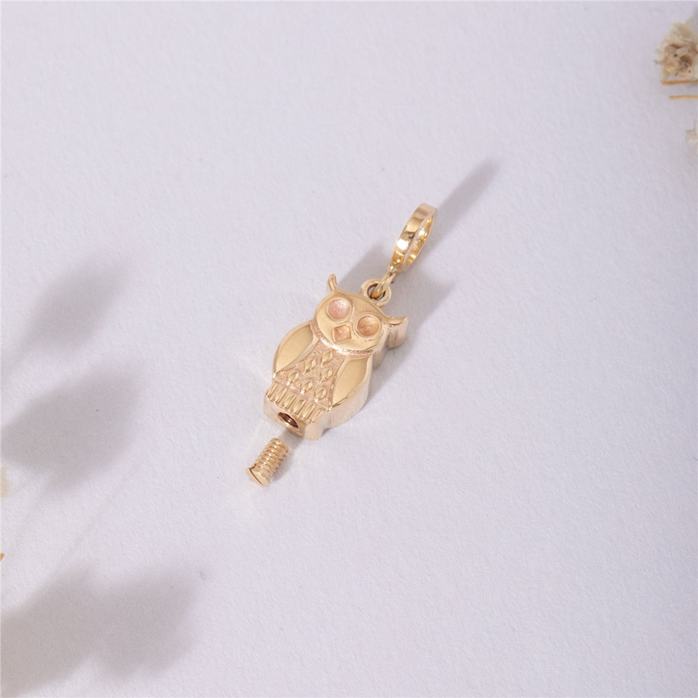 Goldstore-Night Owl Urn Pendant 14k 18k Solid Gold, Owl Bird Cremation Necklace,Custom Engrave Owl Urn Pendant,Human Pet Remains Holder, Gift For Loss