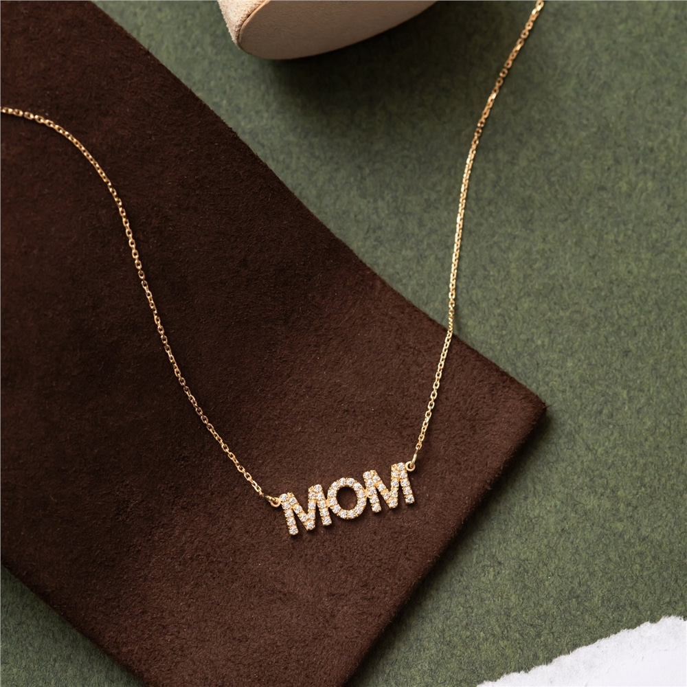 Goldstore-Pave Diamond Custom Name Necklace 14K Solid Gold, Diamond Cz Letter Word Necklace, Personalized Name Gift For Her, Customized Diamond Name