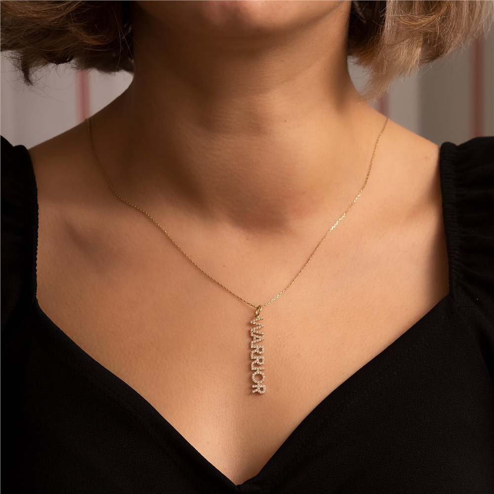 Goldstore-Pave Diamond Custom Name Necklace 14K Solid Gold, Diamond Cz Letter Word Necklace, Personalized Name Gift For Her, Customized Diamond Name