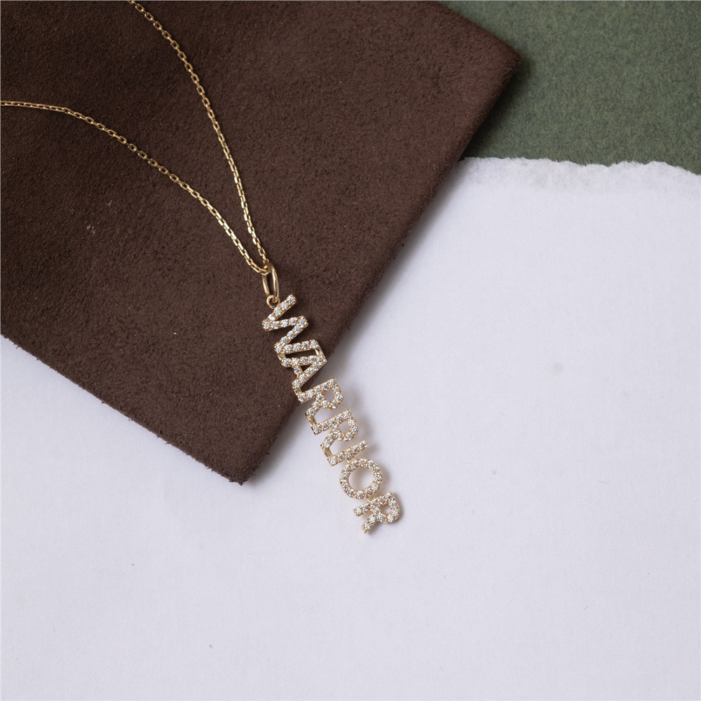 Goldstore-Pave Diamond Custom Name Necklace 14K Solid Gold, Diamond Cz Letter Word Necklace, Personalized Name Gift For Her, Customized Diamond Name
