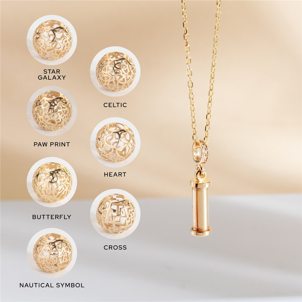 Goldstore-Paw Sphere Ball Urn Pendant 14K 18K Solid Gold, Lantern Necklace For Ashes Of Beloved Pet, Customized Paw Pattern Cage Cremation Urn Pendant