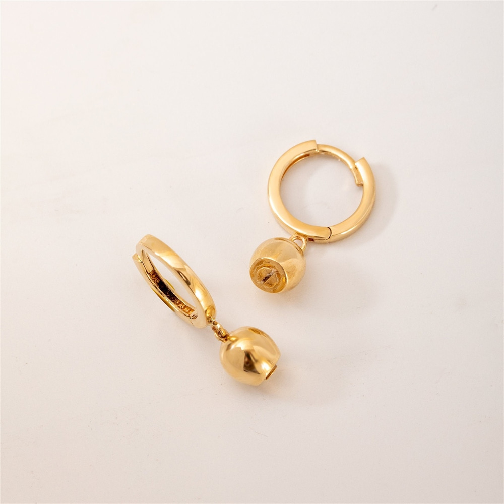 Goldstore-Pear Shape Urn Earring 14k 18k Solid Gold, Custom Engrave Cremation Dangle Earrings, Personalize Initial Urn Earring, Half Ball Drop Earring