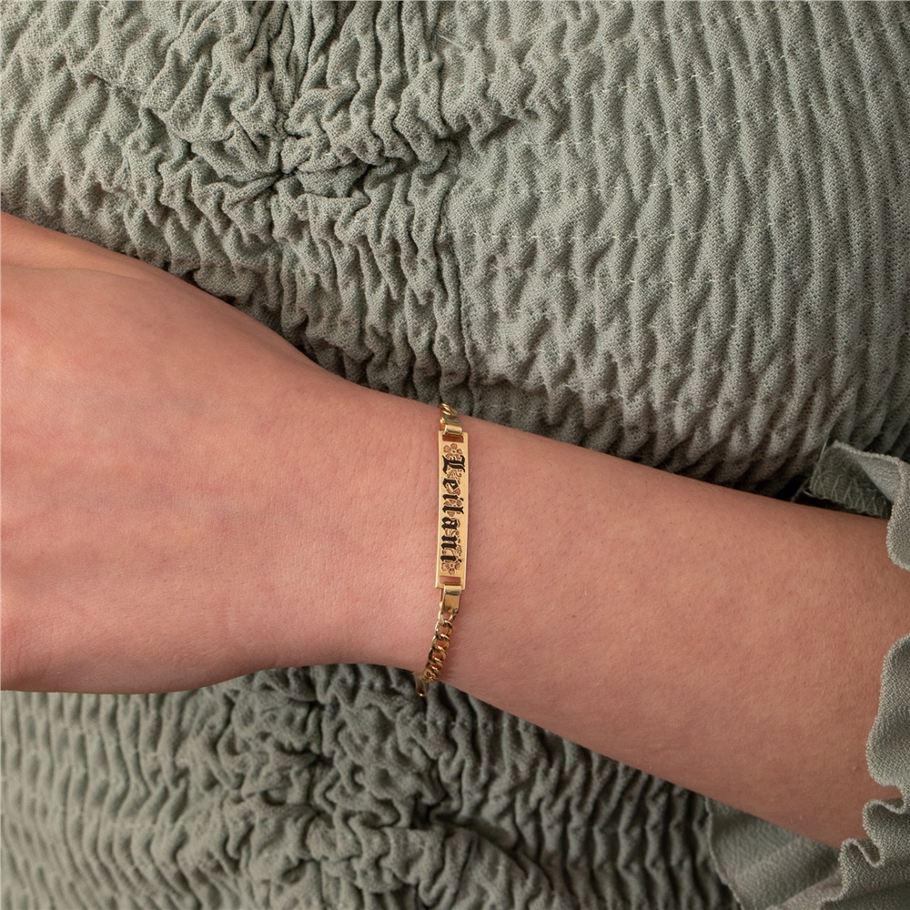 Goldstore-Personalize Hawaiian Heirloom Baby Girl Boy Gold Bracelet, 14K Yellow Gold Engrave Custom Name Date Hawaii Cuban Link Chain Baby ID Bracelet