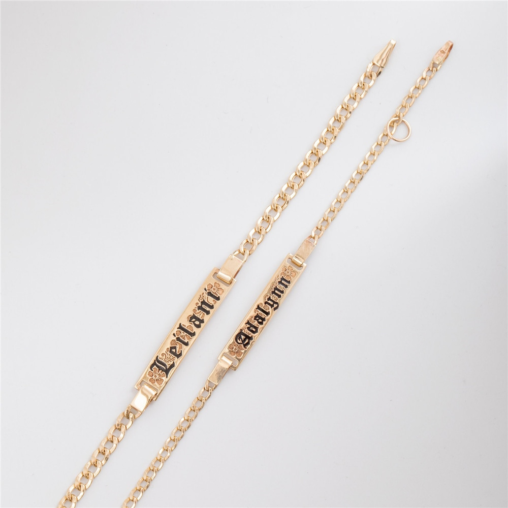 Goldstore-Personalize Hawaiian Heirloom Baby Girl Boy Gold Bracelet, 14K Yellow Gold Engrave Custom Name Date Hawaii Cuban Link Chain Baby ID Bracelet