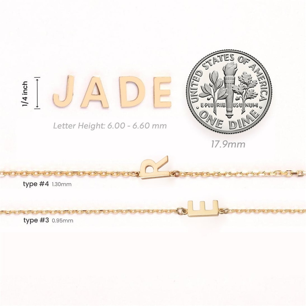 Goldstore-Personalized 14k Gold Letter Name Bracelet, Dainty Single Row Chain 1 2 3 4 5 Letters Bracelet is a Great Gift For Her. Bridesmaid Gift