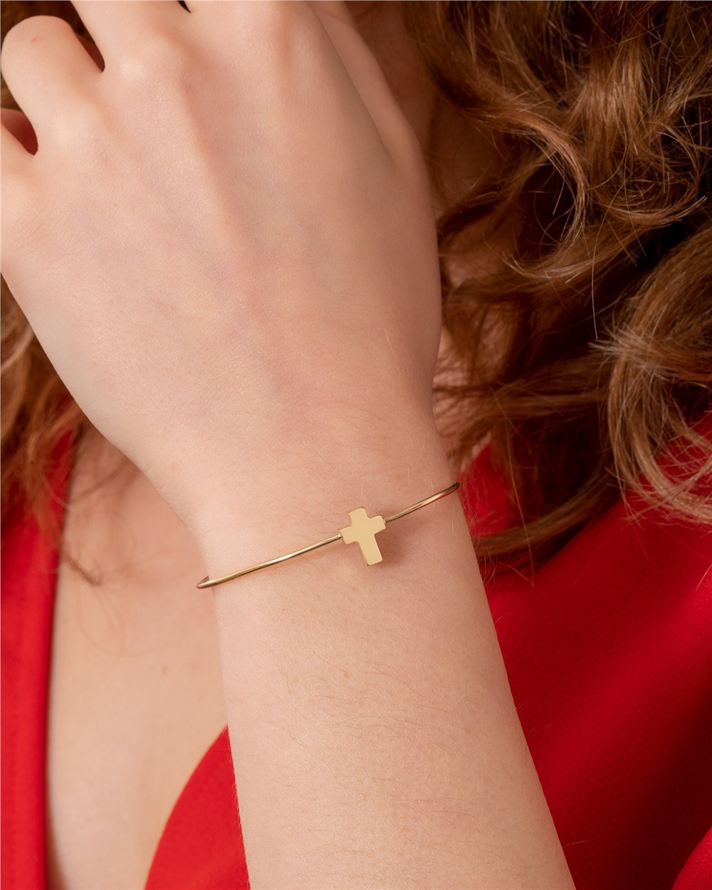 Goldstore-Personalized Cremation Cross Urn Bangle Bracelet for Human Ashes, 14K 18K Solid Gold Custom Name Date Word Engrave Ashes Holder Urn Bracelet