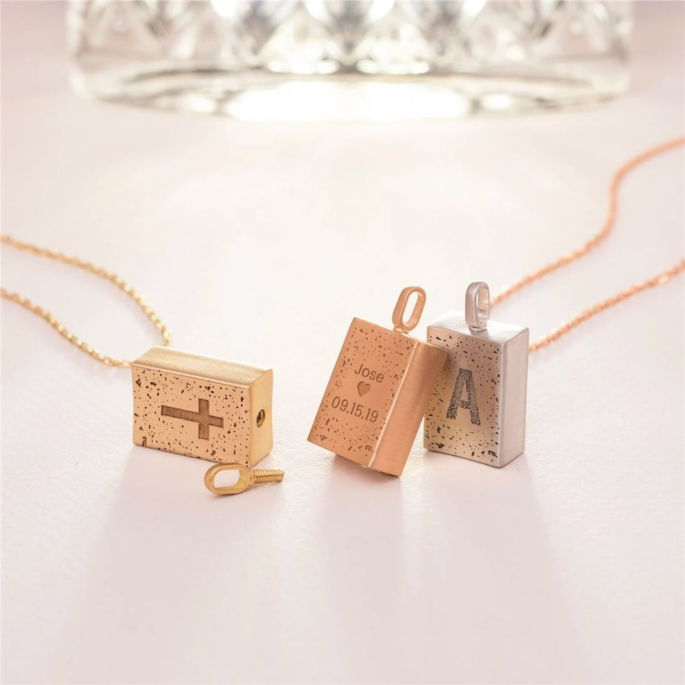 Goldstore-Personalized Cross Bible Cremation Pendant Necklace in 14K 18K Solid, Memorial Pendant for Ashes, Vintage Jewelry, Keepsake Pet Urn Pendant