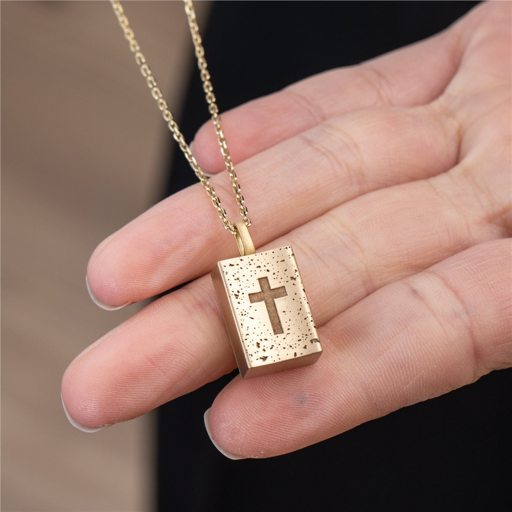 Goldstore-Personalized Cross Bible Cremation Pendant Necklace in 14K 18K Solid, Memorial Pendant for Ashes, Vintage Jewelry, Keepsake Pet Urn Pendant
