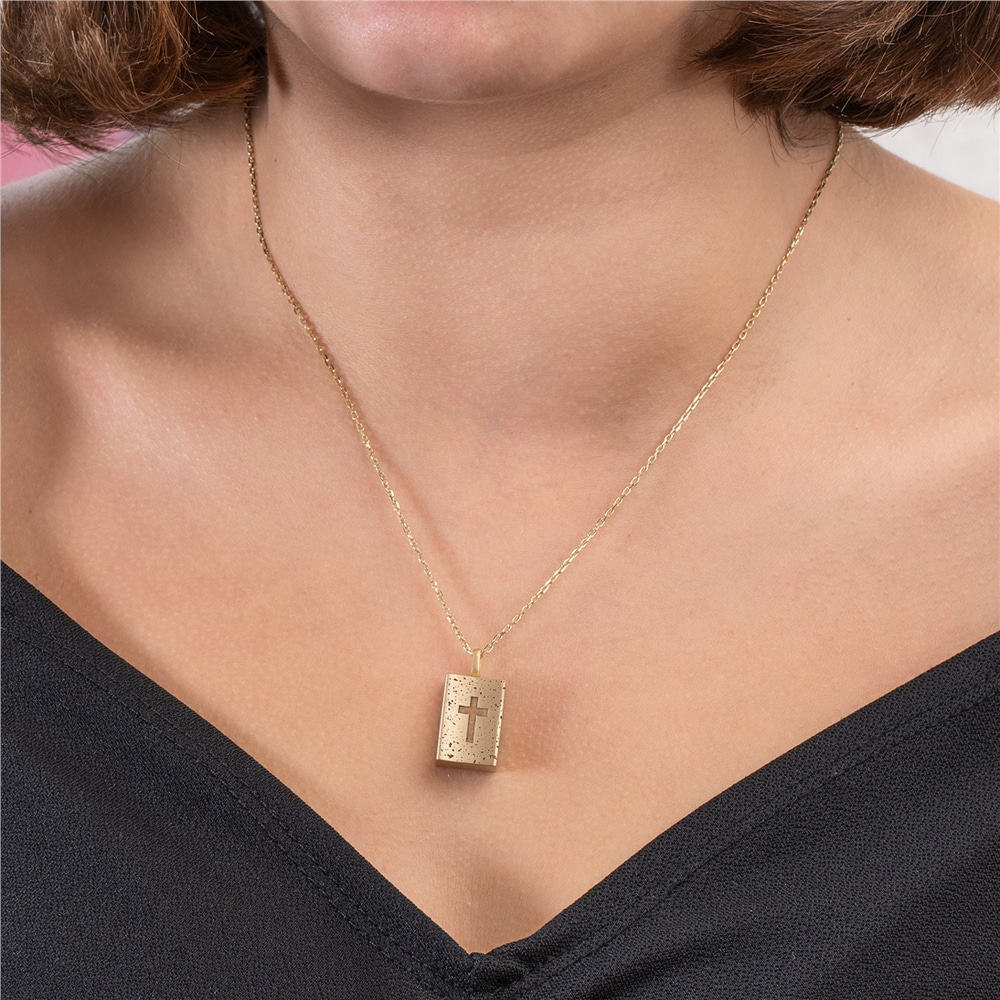 Goldstore-Personalized Cross Bible Cremation Pendant Necklace in 14K 18K Solid, Memorial Pendant for Ashes, Vintage Jewelry, Keepsake Pet Urn Pendant