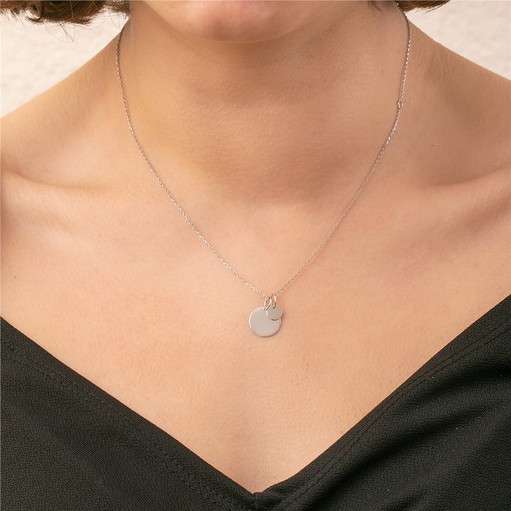 Goldstore-Personalized Disc Necklace w/ Tiny Initial Tags in 14K Solid Gold • Custom Kids Initials Engraved Disk Tag Pendant Necklace Gift for Mom Her
