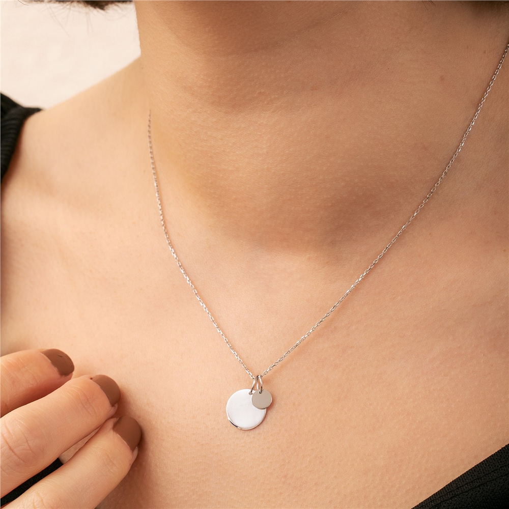 Goldstore-Personalized Disc Necklace w/ Tiny Initial Tags in 14K Solid Gold • Custom Kids Initials Engraved Disk Tag Pendant Necklace Gift for Mom Her