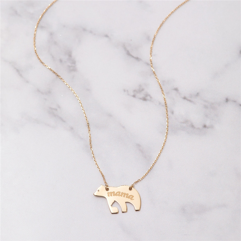 Goldstore-Personalized Mama Bear Necklace with Baby Bear Silhouette, Mama Bear and Baby Bear Name Necklace, Mothers Name Necklace Gift For Mom New Mom