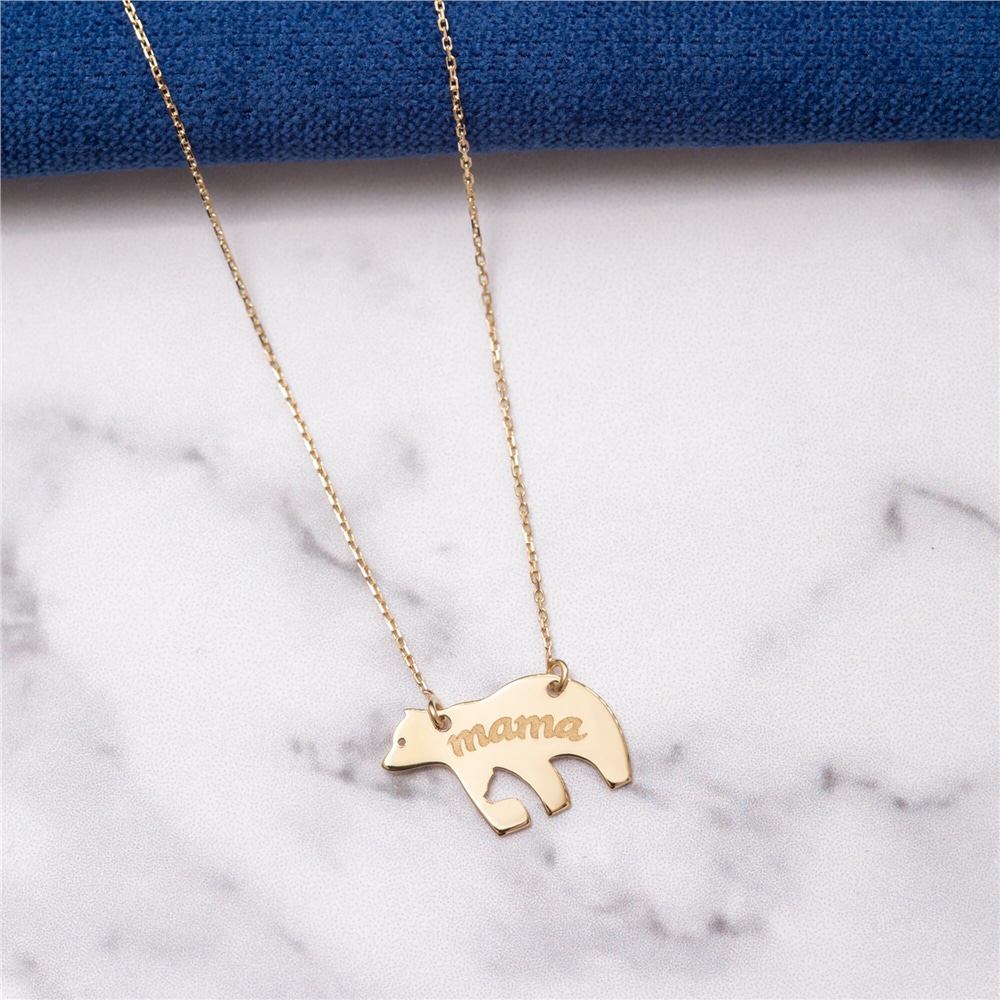 Goldstore-Personalized Mama Bear Necklace with Baby Bear Silhouette, Mama Bear and Baby Bear Name Necklace, Mothers Name Necklace Gift For Mom New Mom