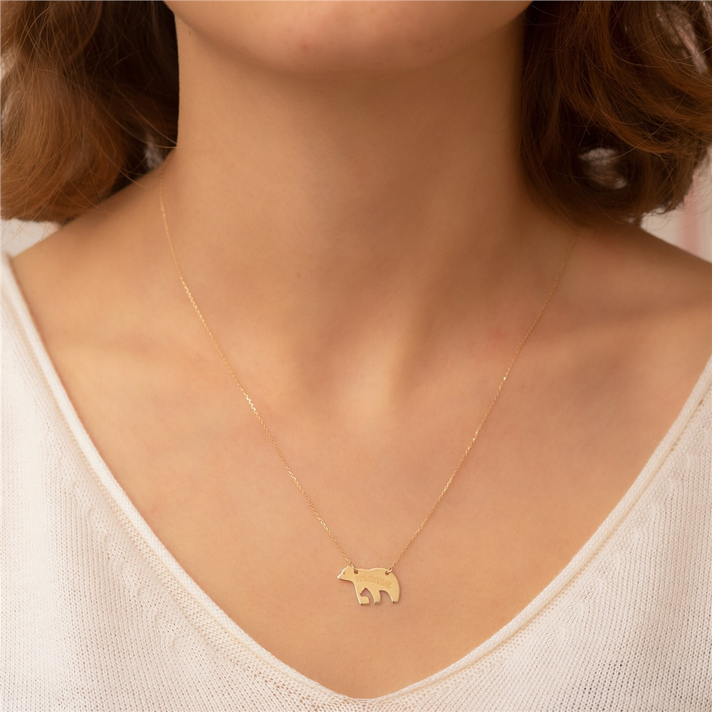 Goldstore-Personalized Mama Bear Necklace with Baby Bear Silhouette, Mama Bear and Baby Bear Name Necklace, Mothers Name Necklace Gift For Mom New Mom