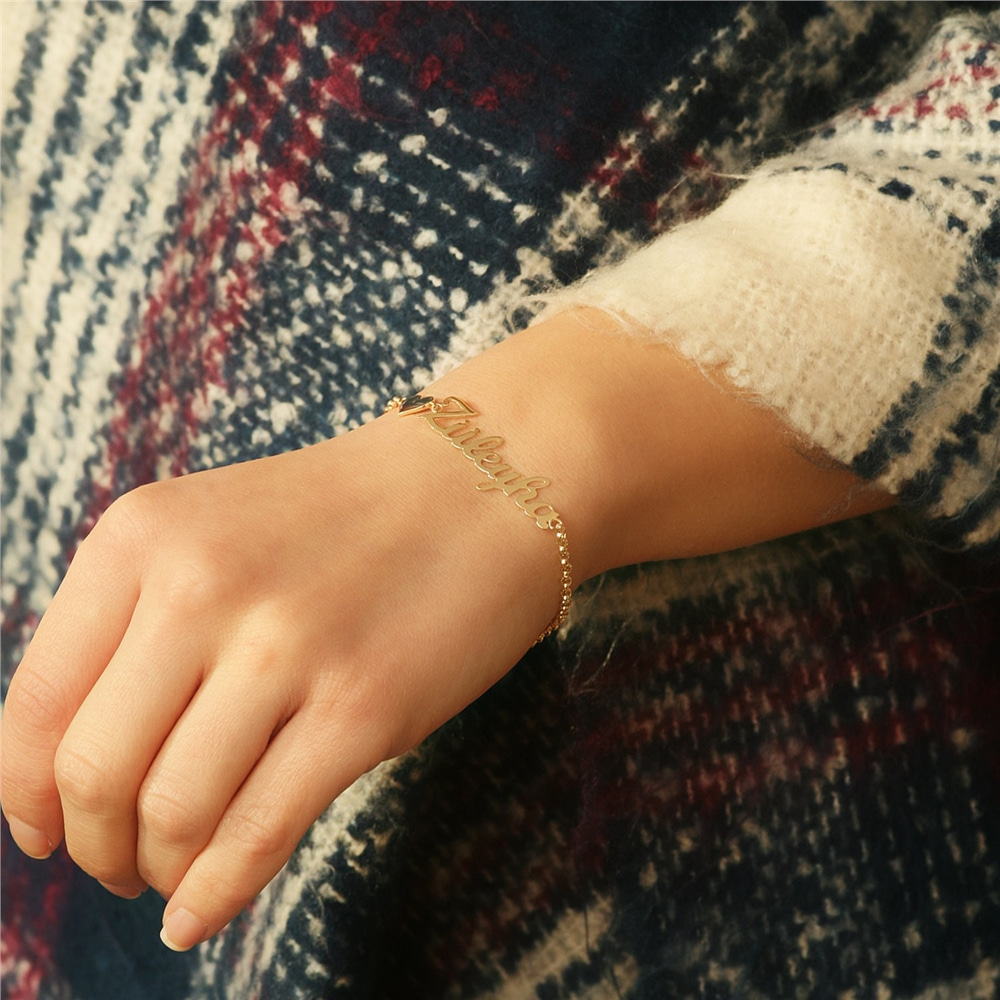 Goldstore-Personalized Name Gold Bracelet, 14k Solid Gold Name Bracelet, Mothers Gold, Dainty Custom Name Bracelet is a Great Gift For Her.