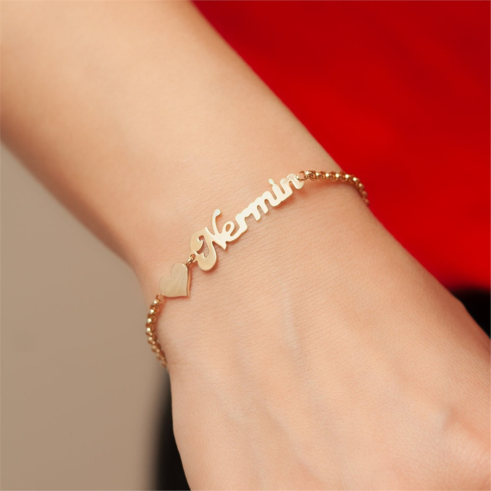 Goldstore-Personalized Name Gold Bracelet, 14k Solid Gold Name Bracelet, Mothers Gold, Dainty Custom Name Bracelet is a Great Gift For Her.
