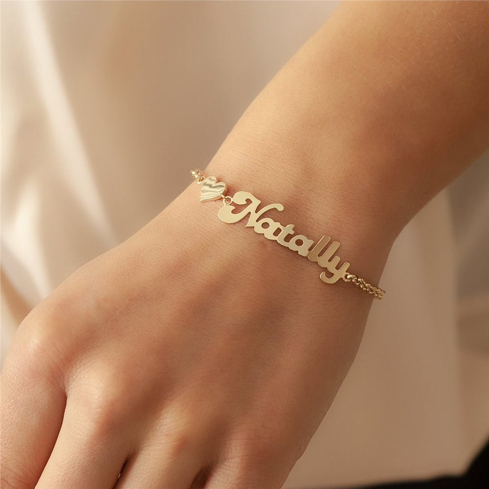 Goldstore-Personalized Name Gold Bracelet, 14k Solid Gold Name Bracelet, Mothers Gold, Dainty Custom Name Bracelet is a Great Gift For Her.