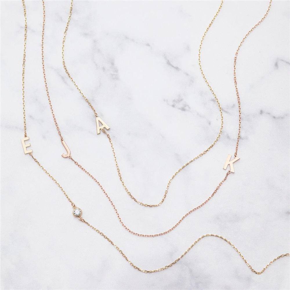Goldstore-Pırlantalı Yan Harf Kolye