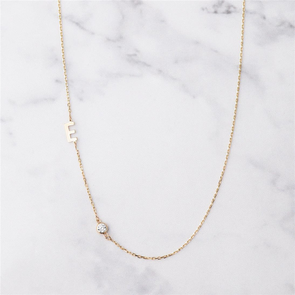 Goldstore-Pırlantalı Yan Harf Kolye