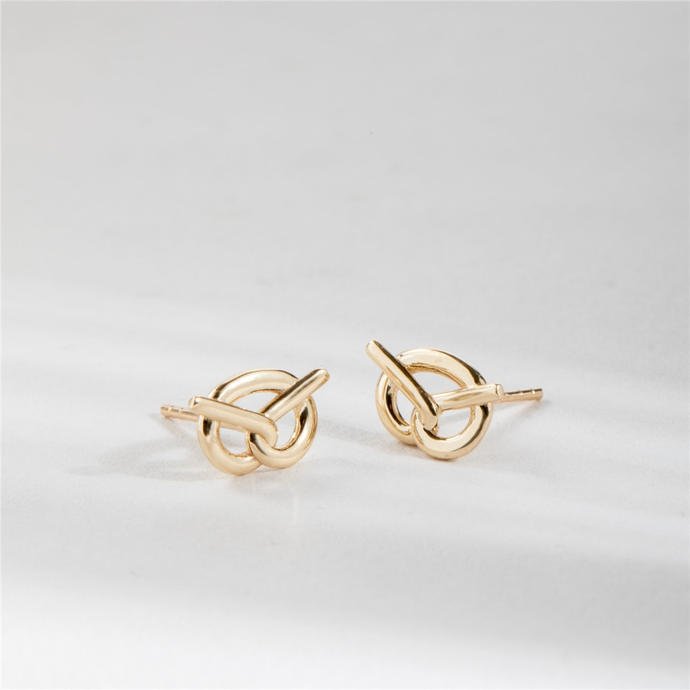 Goldstore-Pretzel Stud Earrings 14K 18K Solid Gold, Dainty Pretzel Knot Stud Earrings, Pretzel Shape Pushback Earrings, Gift For Pretzel Lover
